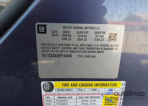 2013 Chevrolet Malibu 1Lt from USA, damaged, VIN 1G11C5SA2DF144398